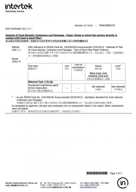 2020 Sugarcane Lunch Box Intertek Testing Report