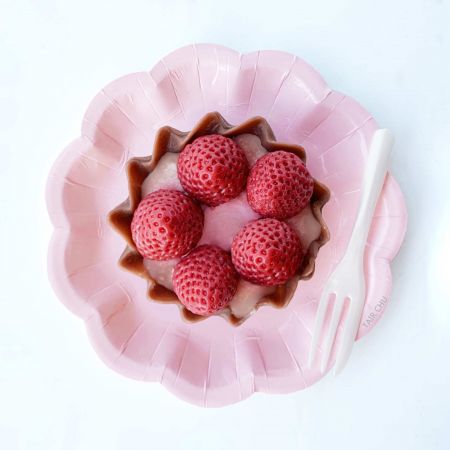 Pink Flower Cake Plate and White Cake Fork For Tart Cake
