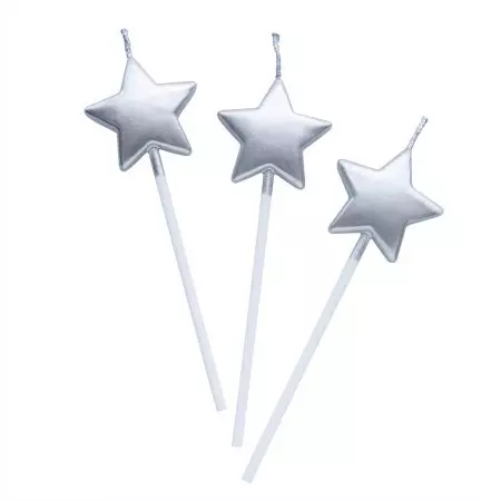 Vela Prata em Forma de Estrela de 10cm - Vamos usar a vela em forma de estrela Tair Chu para aproveitar o bolo na festa de aniversário!