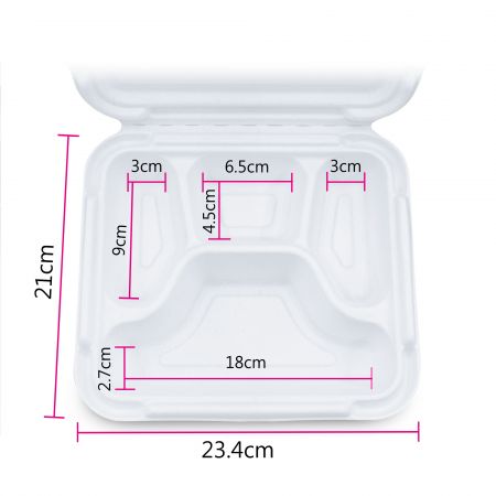 Conteneur en bagasse à quatre compartiments en forme de coquille