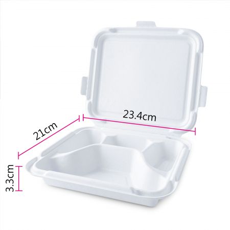 Conteneur en bagasse à quatre compartiments en forme de coquille