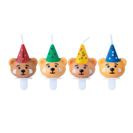 Bougie d'anniversaire en forme d'ours - Les bougies d'anniversaire en forme d'ours avec chapeaux de fête sont là pour célébrer votre journée spéciale avec vous ! Chaque boîte contient 4 bougies en forme d'ours avec des chapeaux de fête de différentes couleurs, et elles sont expédiées par unités de 15 boîtes.