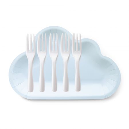 Đĩa bánh màu xanh với hình dạng mây và nĩa bánh - Đĩa và nĩa bánh mây quyến rũ