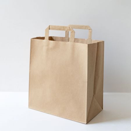Borse per Trasporto in Carta con Manico Piatto - Borse Kraft Tote, Borse per Alimenti Kraft