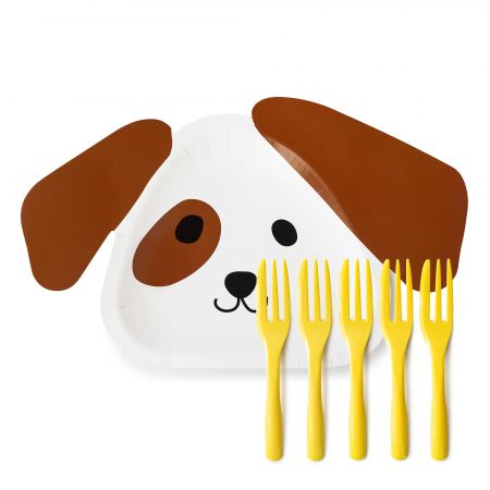 Bộ Đĩa Bánh Hình Chú Chó Dễ Thương - Đĩa giấy hình chú chó có thể chứa bánh hình tam giác, phù hợp cho các bữa tiệc sinh nhật của bạn furry friends.