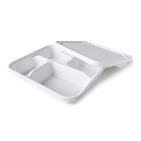 Four Grid Bagasse Meal Container - The bagasse food container has multi-box to dish the meal.