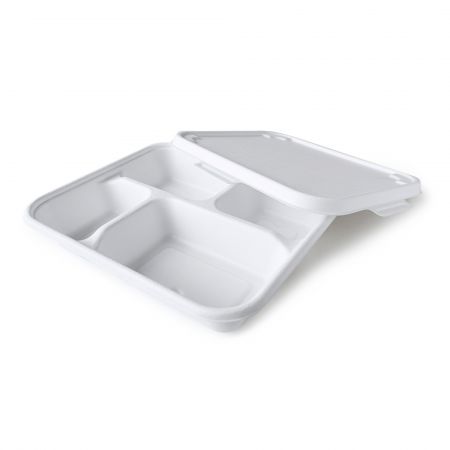 Recipiente de refeição de bagaço de cana de quatro compartimentos - O recipiente de bagaço de cana tem várias caixas para servir a refeição.