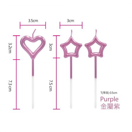 Mor Yıldız ve Kalp Parlak Pasta Mumu