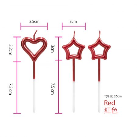 Kırmızı Yıldız ve Kalp Parlak Pasta Mumu