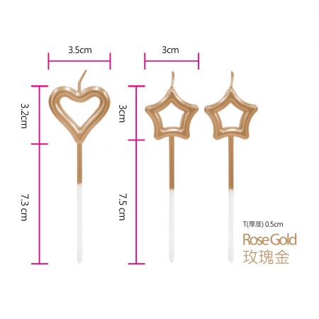 Pembe Yıldız ve Kalp Parlak Pasta Mumu