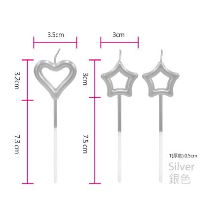 Gümüş Yıldız ve Kalp Parlak Pasta Mumu