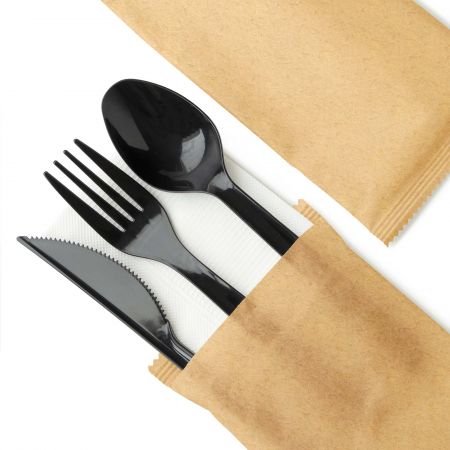 カスタマイズされたクラフト紙製の4in1ブラックランチバッグセット