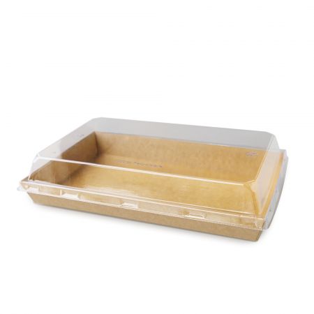 Rectangular Sushi Storage Container - Rectangular kraft paper sushi box with a PET transparent lid, perfect for showcasing sushi and light meal presentations.