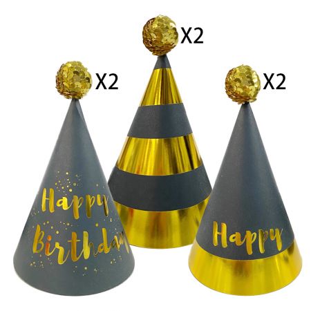 Mist Black Party Hat - Tair Chu partyware: Mist black party hat set with three kinds of pattern.