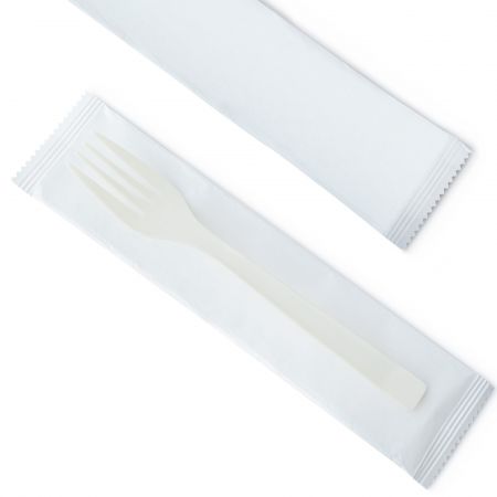 紙巻き 16.5cm CPLA 堆肥化可能フォーク (受注生産) - 紙包16.5cm環境に優しい分解可能フォーク、1箱に1000包、パッケージ印刷可能、注文は3万包から受け付けています。