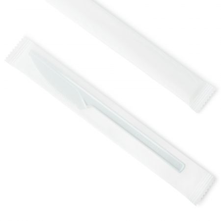 紙包16cm CPLA可分解ナイフ（受注生産） - 紙包装の16cm CPLA分解可能なナイフ、1箱に1000包、パッケージ印刷に対応しており、注文は最低30000包から承ります。