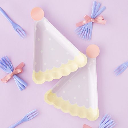 파티 모자 모양 케이크 접시 포크 세트