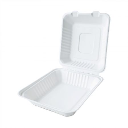 Großer Bagasse-Mahlzeitbehälter mit Klappdeckel - Einzelzellen-Bagasse-Clamshell-Lunchbox