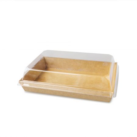 Scatola rettangolare per mochi - La scatola rettangolare di carta kraft ha un rivestimento in plastica PE all'esterno e un rivestimento in plastica PP all'interno. È adatta sia per cibi freddi che caldi, rendendola ideale per servire insalate, mochi, taiyaki e persino cotolette di pollo fritte.