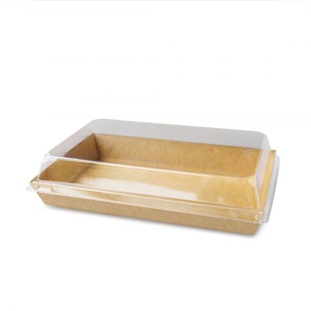 Rectangular Light Meal Box - The kraft-colored light meal box with a transparent lid is ideal for serving salads, cold dishes, and more. The PET material of the clear lid enhances brightness, allowing a clear view of the food inside the box.