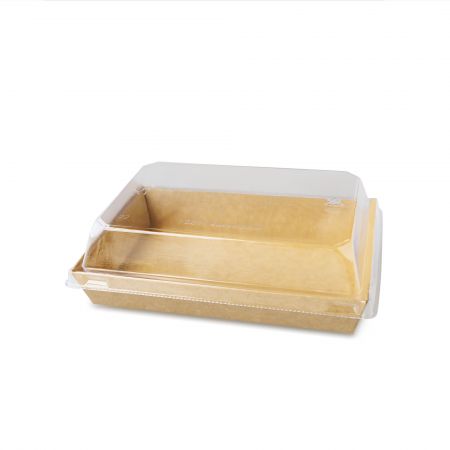 Recipiente Retangular para Salada - A caixa de salada retangular de papel kraft possui um interior revestido de PP e um exterior revestido de PE, tornando-a adequada para pratos quentes e frios. É perfeita para servir saladas leves, waffles moldados e sobremesas de sorvete de marshmallow assado.