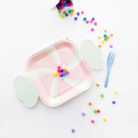 Lindo plato en forma de caramelo y tenedor de pastel - Plato en forma de  caramelo y tenedor de pastel, kit de plato de dulces para fiestas infantiles