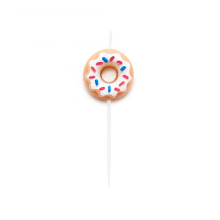 Vela de Festa em Forma de Donut de Baunilha - Velas de aniversário com formato de donuts de baunilha, 20 velas por caixa e envio rápido disponível.