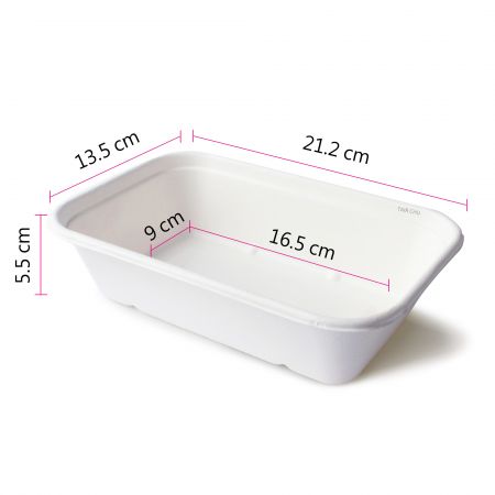 1000ml白色長方形甘蔗餐盒本體尺寸