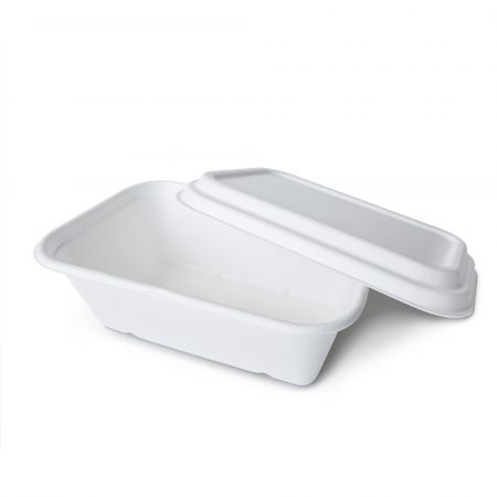 1300mlの単一仕切り白色の四角いサトウキビのお弁当箱+蓋 - 1300mlの単一仕切り白色の2ピース式の環境に優しいサトウキビのお弁当箱