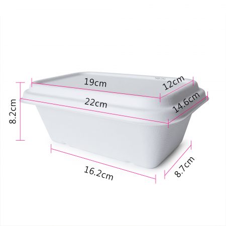 Boîte à lunch rectangulaire en bagasse de 1300 ml