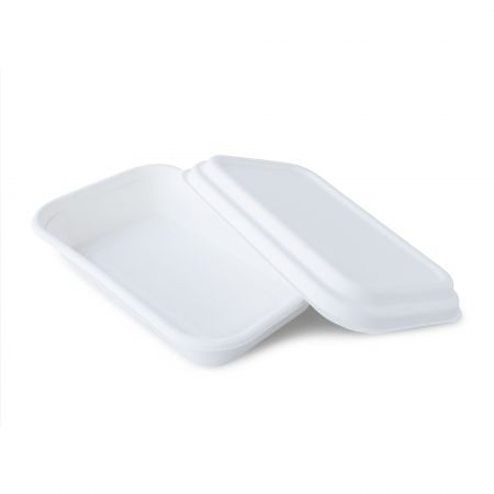 Contenedor rectangular de caña de azúcar para comidas (750 ml) - Caja de almuerzo desechable de caña de azúcar blanca de 750 ml con tapa