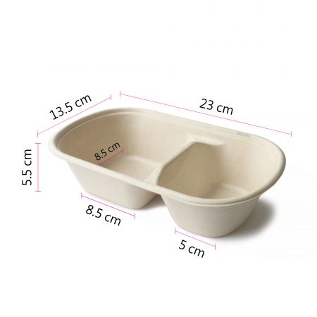 Contenant à compartiments ovale en bagasse de 800 ml - Fond