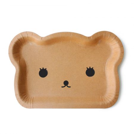 Prato de bolo de papel fofo em forma de urso - Prato de bolo estiloso em forma de urso de papel Kraft