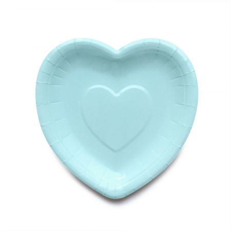 Prato de bolo em formato de coração na cor rosa bebê - Prato de bolo elegante na cor azul