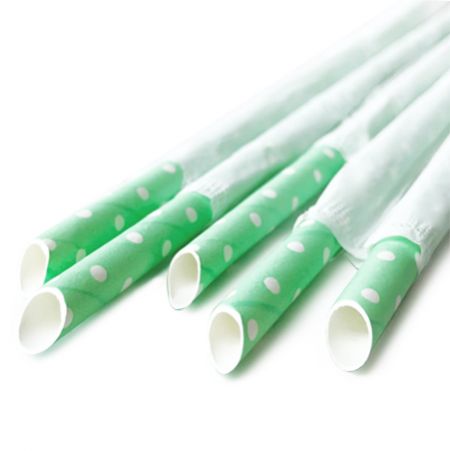 D6*L195mm Single Wrapped Green Paper Straw With Piercing End - D:6mm Paper Piercing Straw
