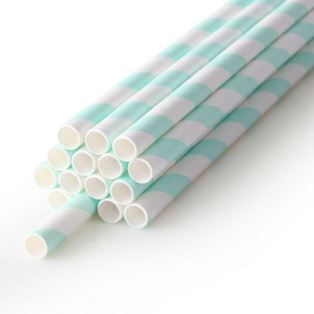 D6*L195mm Paper Straw With Green Stripes - D:6mm Paper Straight Straw