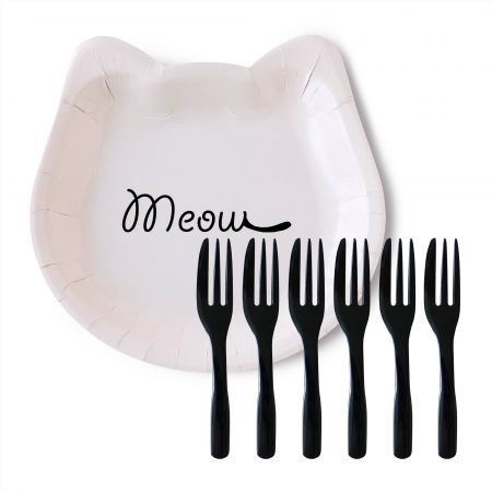 Cat Cake Plate With Black Cake Fork - Cat-Shaped Cake Plate and cake fork