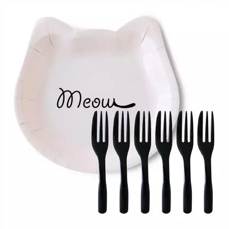 Cat Cake Plate With Black Cake Fork - Cat-Shaped Cake Plate and cake fork