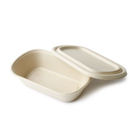 Recipiente oval de bagaço para alimentos (800ml) - Recipiente oval descartável e biodegradável para alimentos