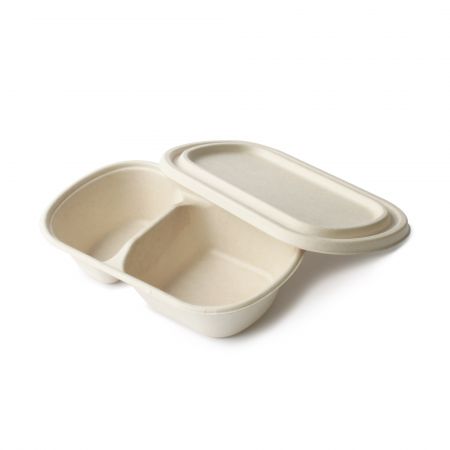 Oval Bagasse Compartments Container(800ml) - Sugarcane food box with 2 compartment