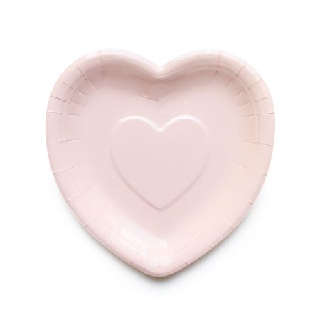 बेबी पिंक हृदयाकार केक प्लेट - पिंक रंग का मिठाई पेपर प्लेट