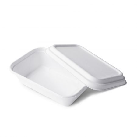 1000ml單格白色方形環保餐盒+蓋 - 1000ml單格白色兩件式甘蔗餐盒