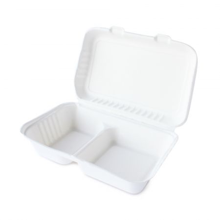 Bekas makanan segi empat bagasse (1000ml) - Kotak makanan bagasse berbentuk clamshell yang boleh dibuang