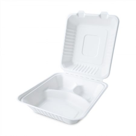 Caja de embalaje de bagazo de tres compartimentos - Caja de comida desechable de bagazo de tres compartimentos