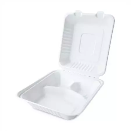 Clamshell Three Grid Bagasse Packing Box - Three grid clamshell disposable bagasse meal box