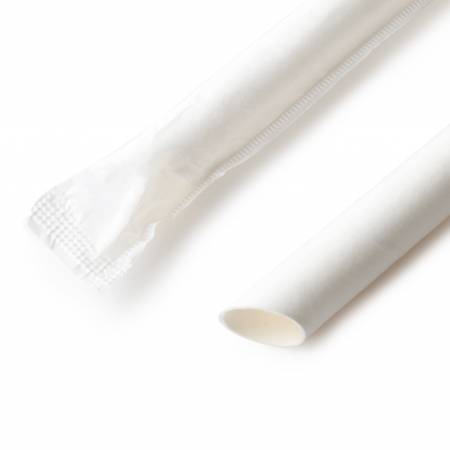 D12*L195mm Single Wrapped Piercing End Paper Straw For Bubble Tea - D:12mm Paper Piercing Straw