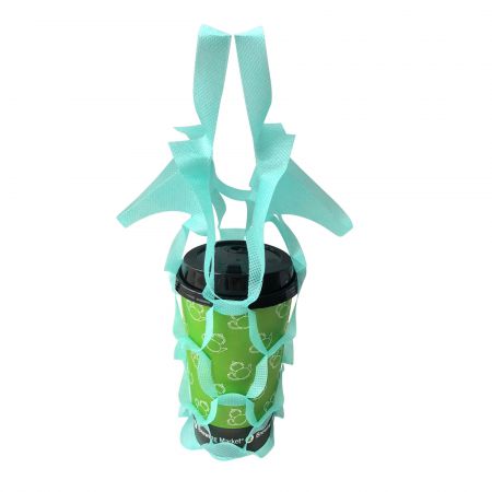 浅緑色のカップ袋の外袋ネット - 浅緑色のノンウーブンコーヒーカップネット袋、便利で使いやすく、コンビニやテイクアウトによく使用されます。