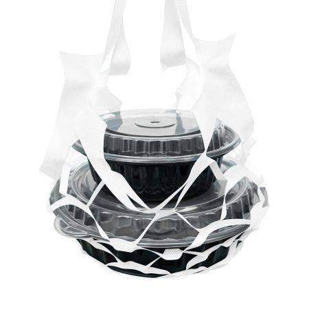 白色網狀不織布餐盒提袋(四杯裝) - 白色不織布便當網袋，網狀設計可承重3公斤，方便外帶便當、咖啡時使用。