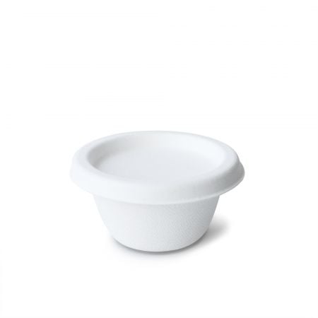 2oz 환경 친화적인 흰색 원형 소스 컵 + 뚜껑 60ml - 2oz 샐러드 드레싱 컵