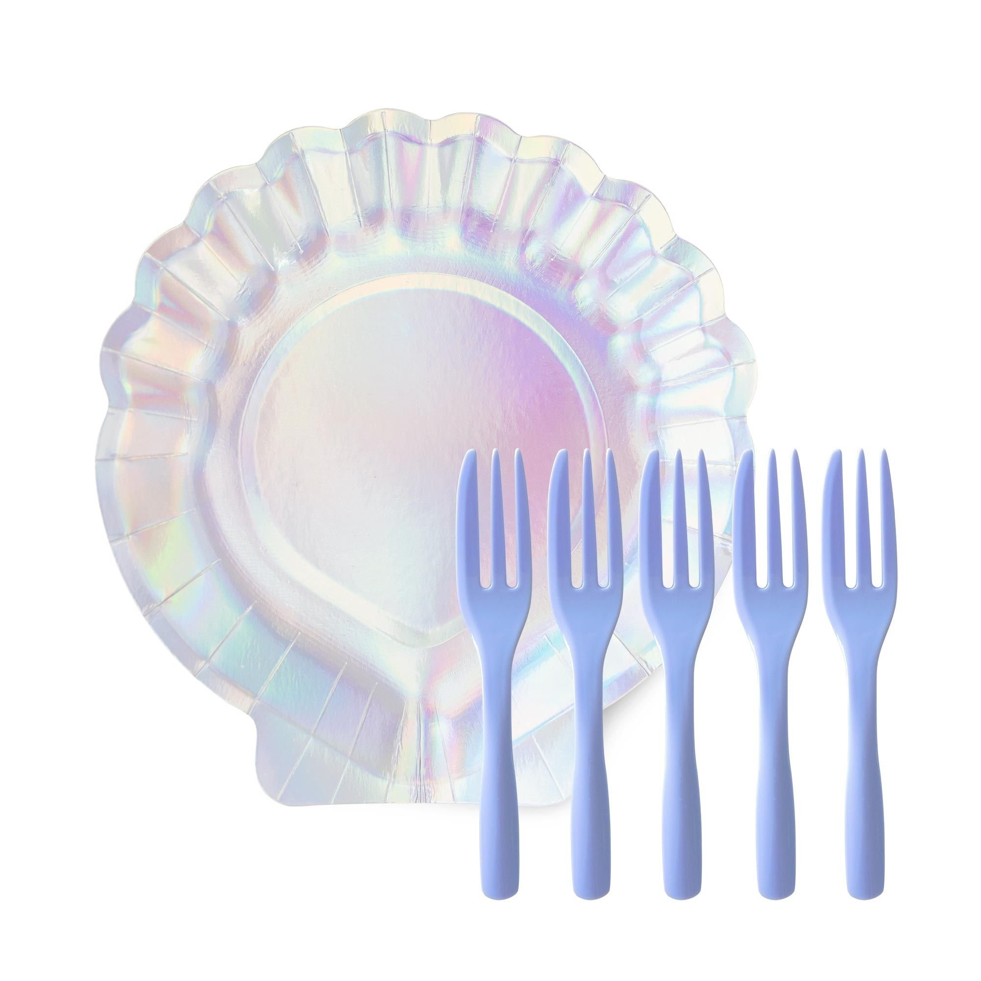 Set di piatti a forma di conchiglia iridescente per torte - Set di piatti a  forma di conchiglia iridescente per feste di sirene